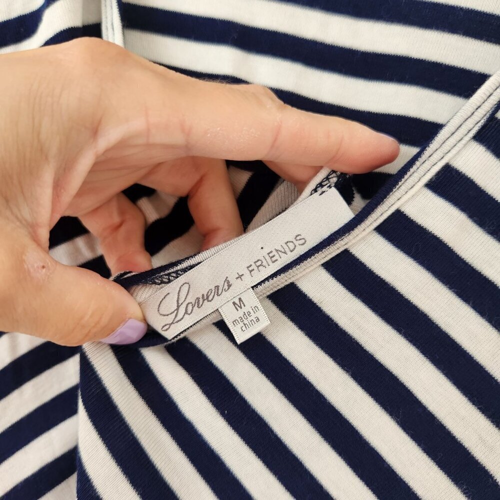 Lovers & Friends White Blue Striped Stretch Jersey Knit Open Back Shift Dress M - Picture 6 of 8